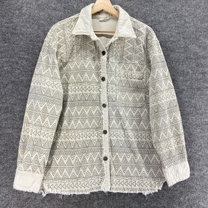 La Miel Jacket Women M Medium Beige Geometric Button Up Collared Long Sleeve